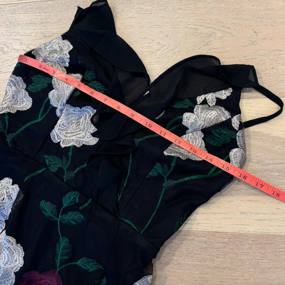 LuLus True to Heart Black Floral Embroidered Maxi Dress Rose ruffle gown Small - Picture 11 of 15